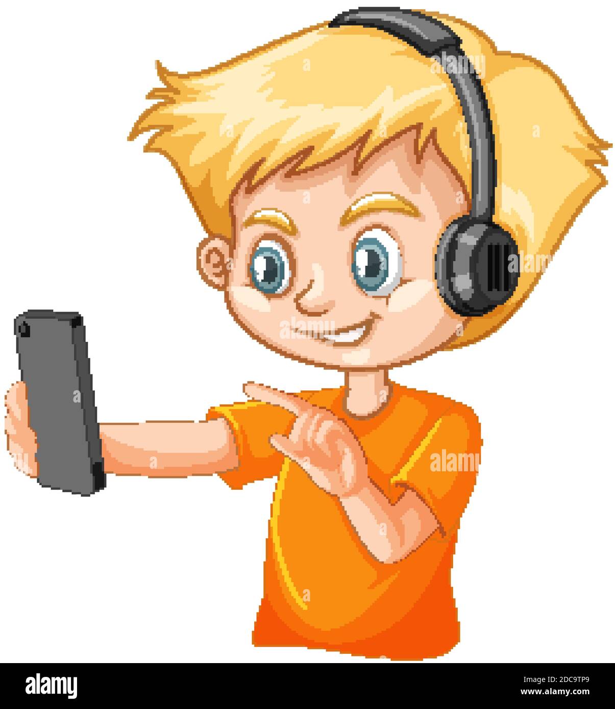 Ein Junge mit Smartphone auf weißem Hintergrund Illustration Stock Vektor