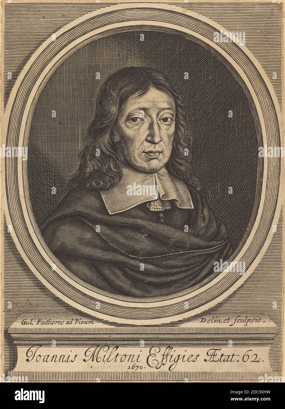 William Faithorne, (Künstler), Englisch, 1616 - 1691, John Milton, 1670, Gravur Stockfoto