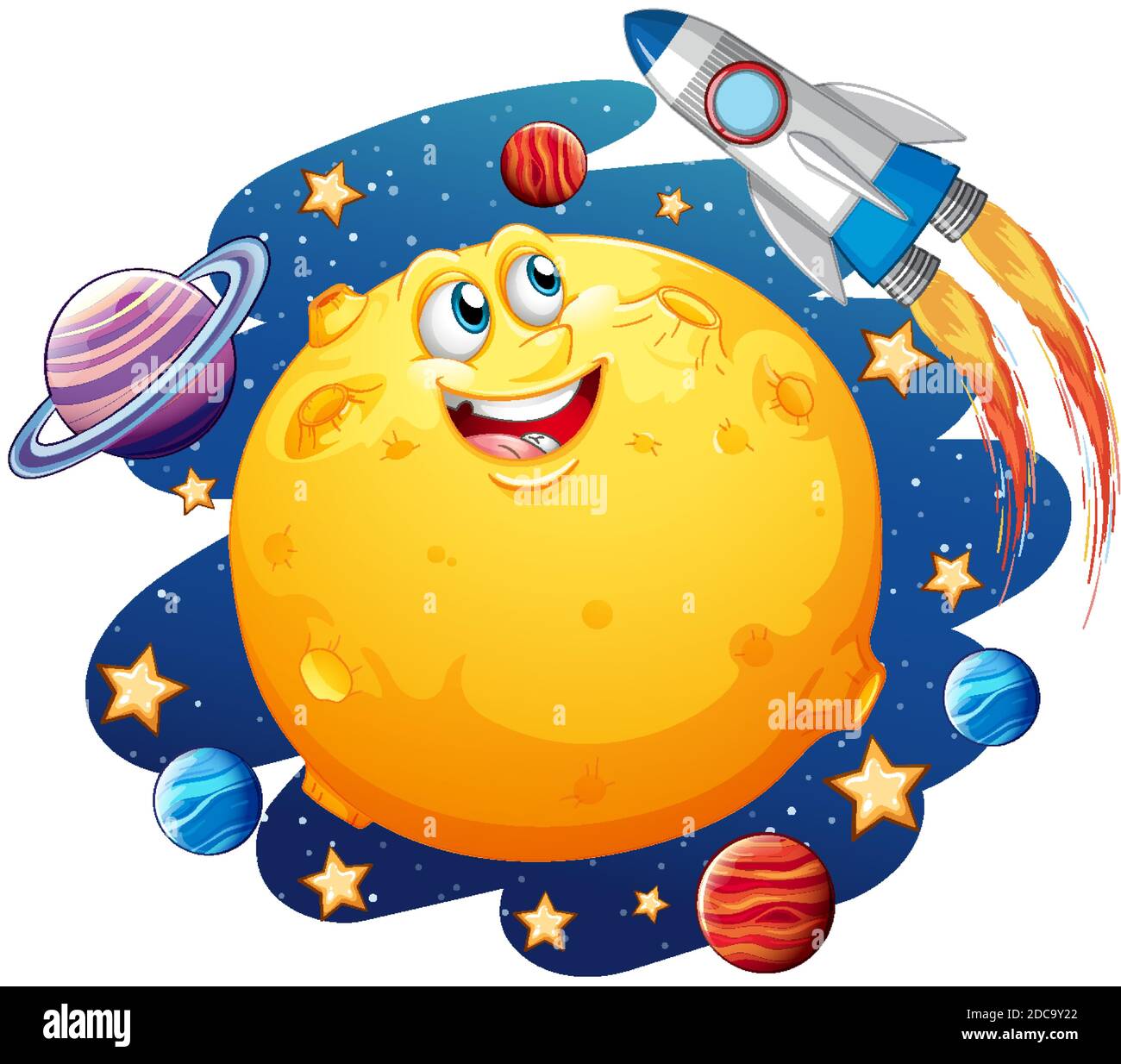 Mond Mit Glucklichen Gesicht Auf Raum Galaxie Thema Auf Weiss Hintergrunddarstellung Stock Vektorgrafik Alamy
