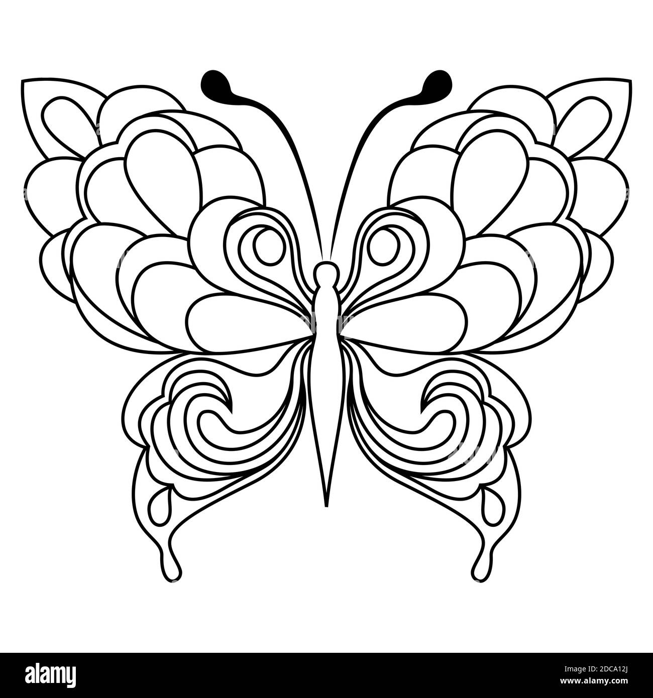 Schwarze Schablonen von schönen Schmetterling isoliert auf dem weißen Hintergrund, Handzeichnung Vektor-Illustration Stock Vektor