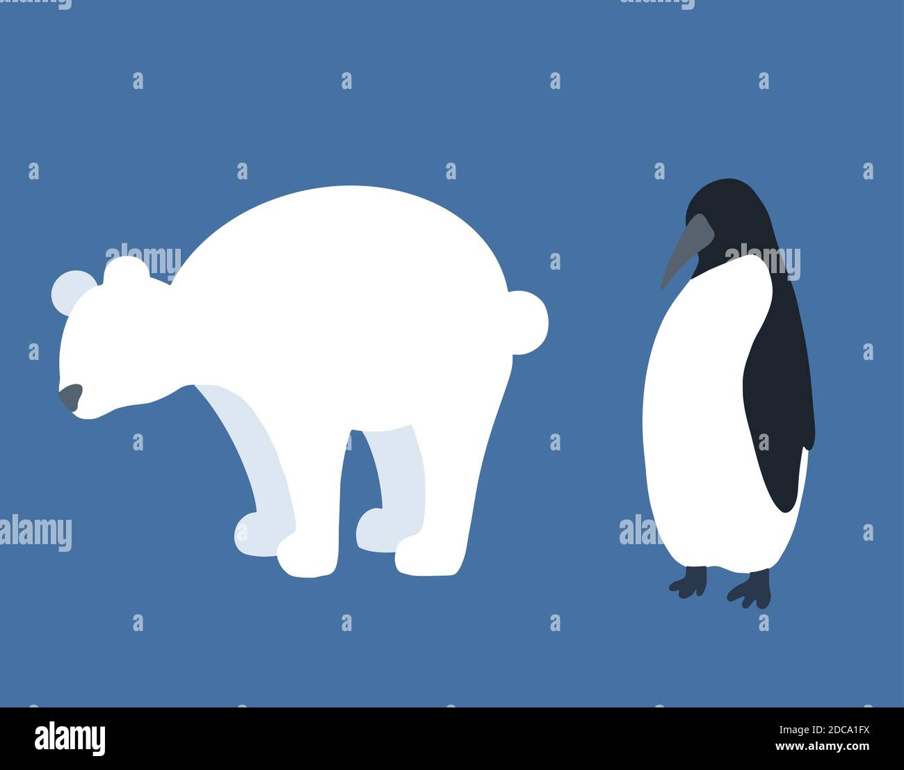Set von flachen antarktischen Tieren Silhouetten. Eisbär und Pinguin isoliert vom Hintergrund. Vektorgrafiken für Artikel, Karten, Icons und Ihre de Stock Vektor