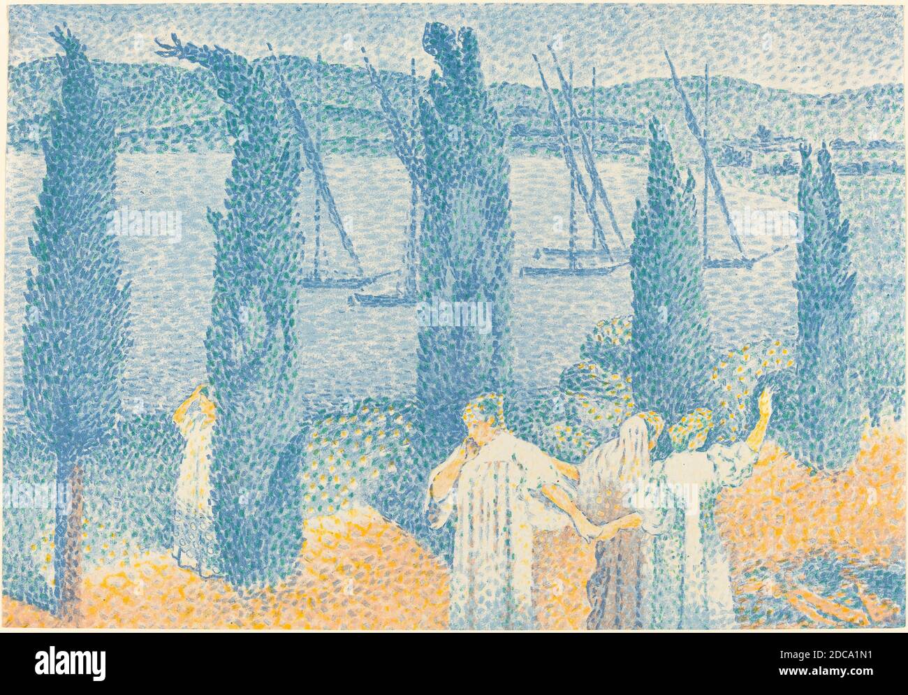 Henri Edmond Cross, (Künstler), Französisch, 1856 - 1910, La Promenade, L'Album d'estampes originales de la Galerie Vollard, (Serie), 1897, 5-Farben-Lithographie auf china-Papier, Blatt (auf Bild zugeschnitten): 28.1 x 40.8 cm (11 1/16 x 16 1/16 Zoll Stockfoto