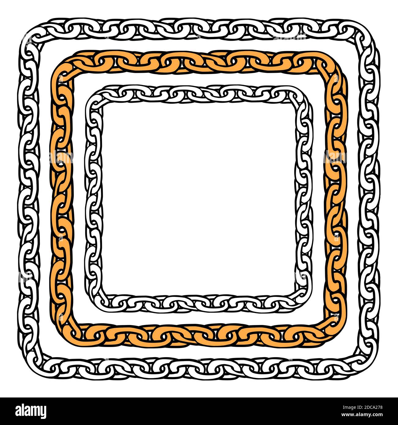 Konturketten in quadratischer Form. Das Objekt ist vom Hintergrund getrennt. Armband und Halskette. Gliederungsvektorelement für Grußkarten, i Stock Vektor