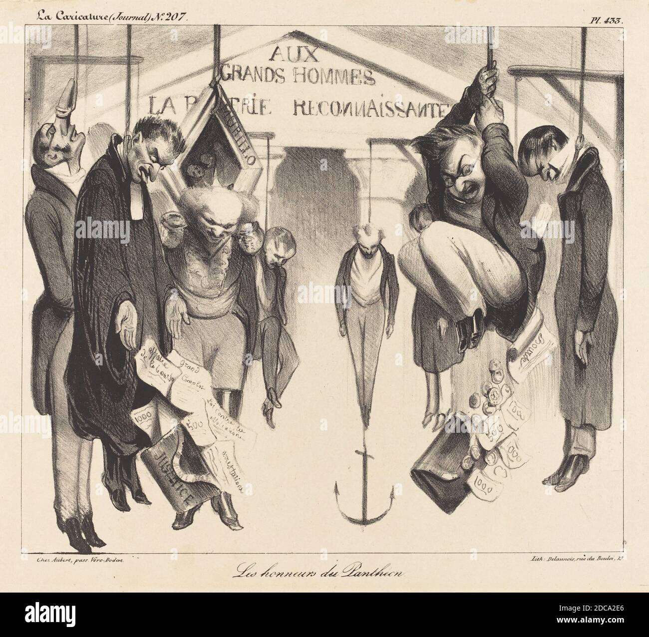 Honoré Daumier, (Künstler), französisch, 1808 - 1879, Les honneurs du Panthéon, La Caricature: pl. 433, (Serie), 1834, Lithographie Stockfoto