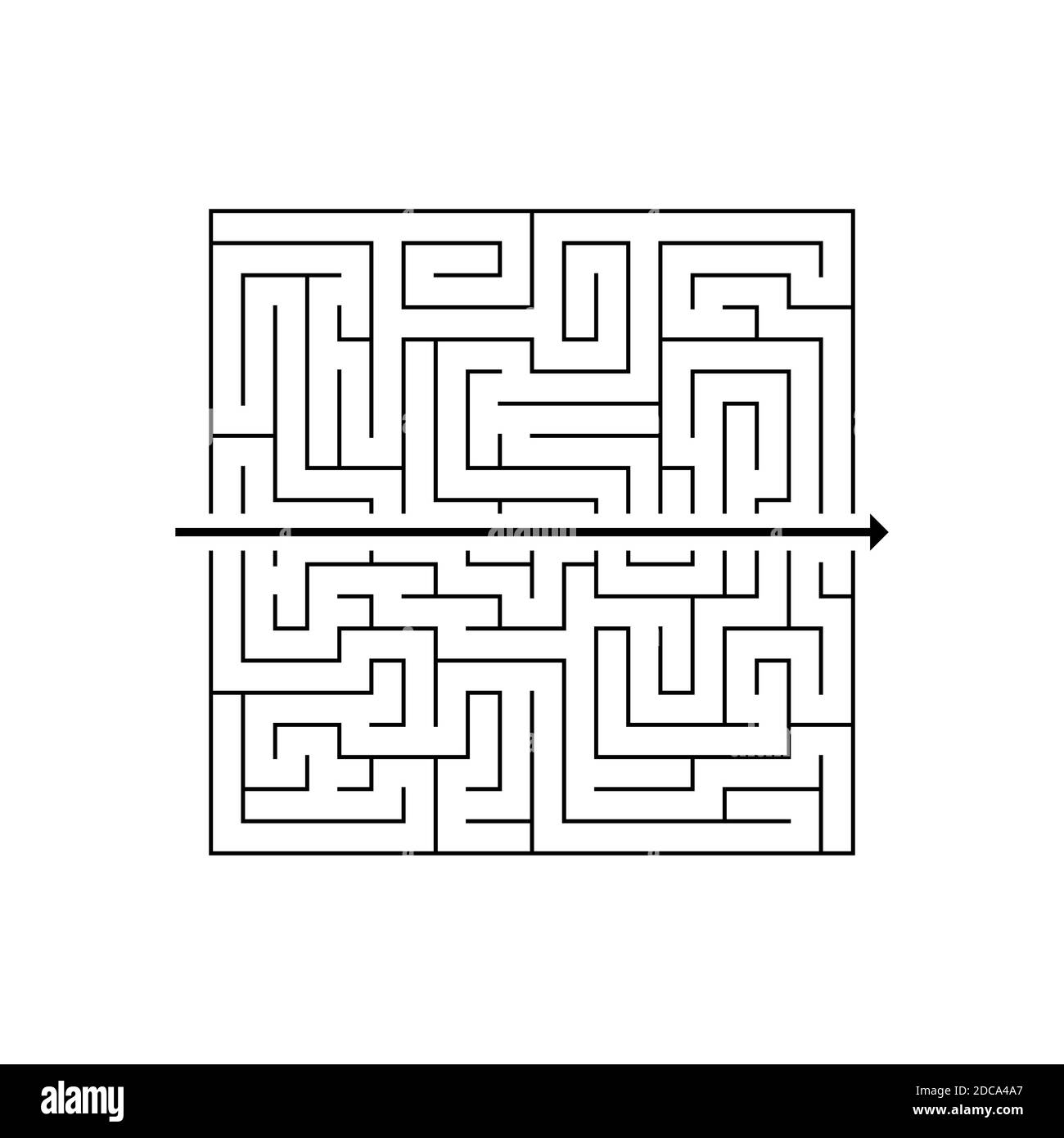 Labyrinth mit einer gerade durchlaufenden Weglinie. Einfache Lösung eines komplexen Problems. Vektorgrafik. Stock Vektor