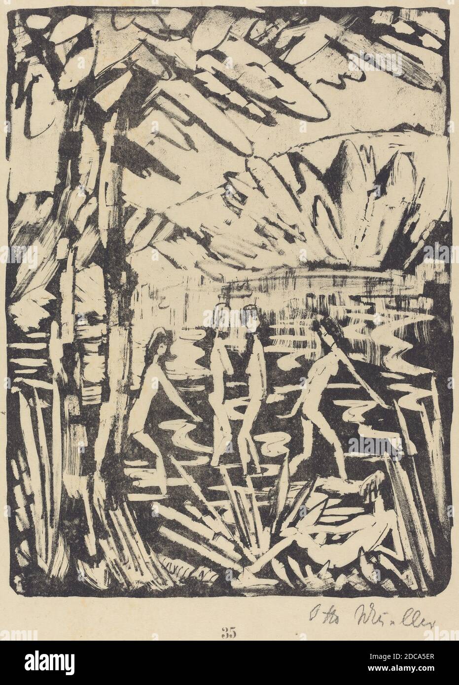 Otto Müller, (Künstler), deutsch, 1874 - 1930, Five Girls at a Forest Pond (Funf Madchen am Waldteich), c. 1919, Lithographie Stockfoto