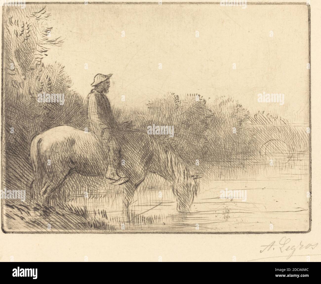 Alphonse Legros, (Künstler), französisch, 1837 - 1911, Fording a River (Le gue), Radierung Stockfoto