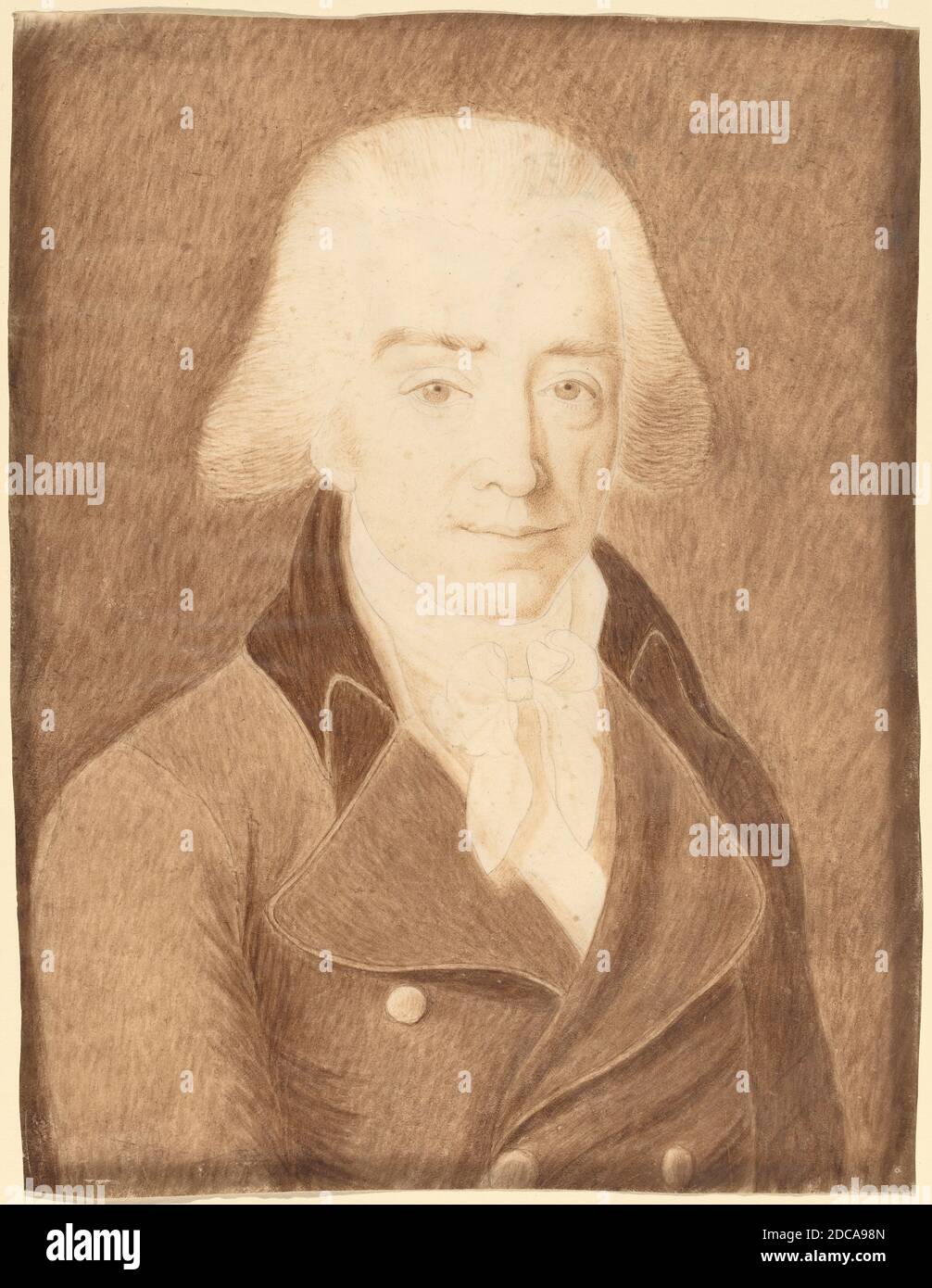 Joseph Badger, (Künstler), Amerikaner, 1708 - 1765, Amerikaner 18. Jahrhundert, (Künstler), Mann in einem großen Mantel, 18. Jahrhundert, Graphit mit Gouache auf Pergament Stockfoto