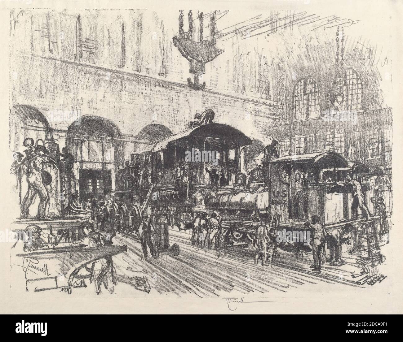 Joseph Pennell, (Künstler), Amerikaner, 1857 - 1926, Herstellung von Kriegslokomotiven, amerikanische Kriegsarbeit, (Serie), 1917, Lithographie Stockfoto