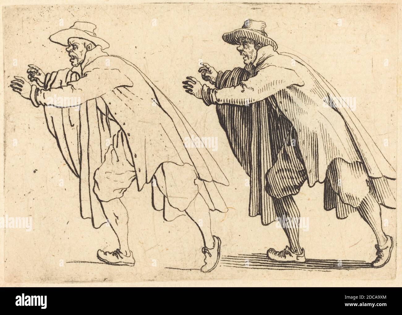 Jacques Callot, (Künstler), Französisch, 1592 - 1635, man Moving abrupt, Capricci (Florenz-Serie), (Serie), c. 1617, Ätzen Stockfoto