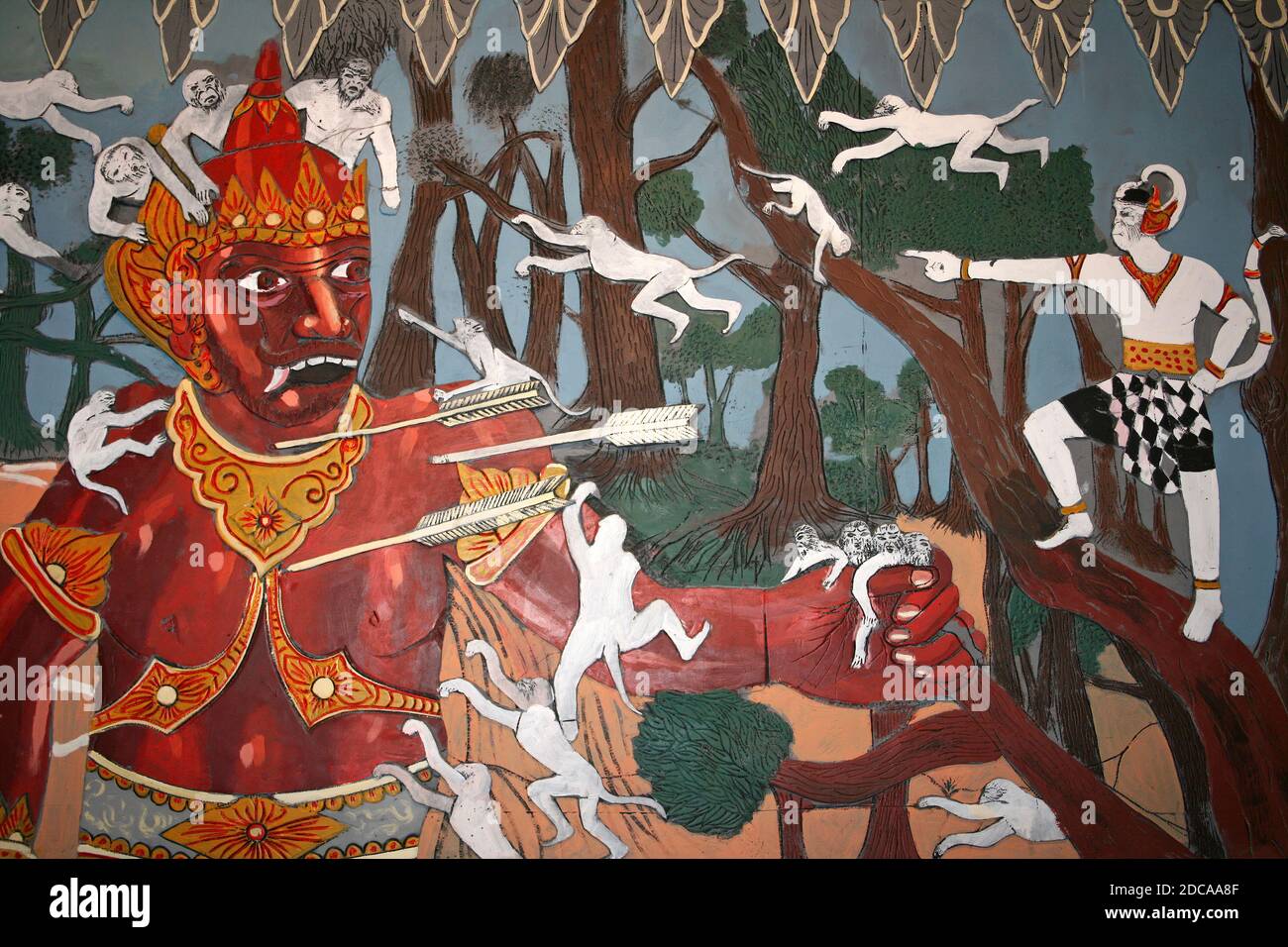 Ramayana - Hanuman hilft Rama, indem er eine Armee von Affen anführt und schließlich Rawana besiegt. Stockfoto