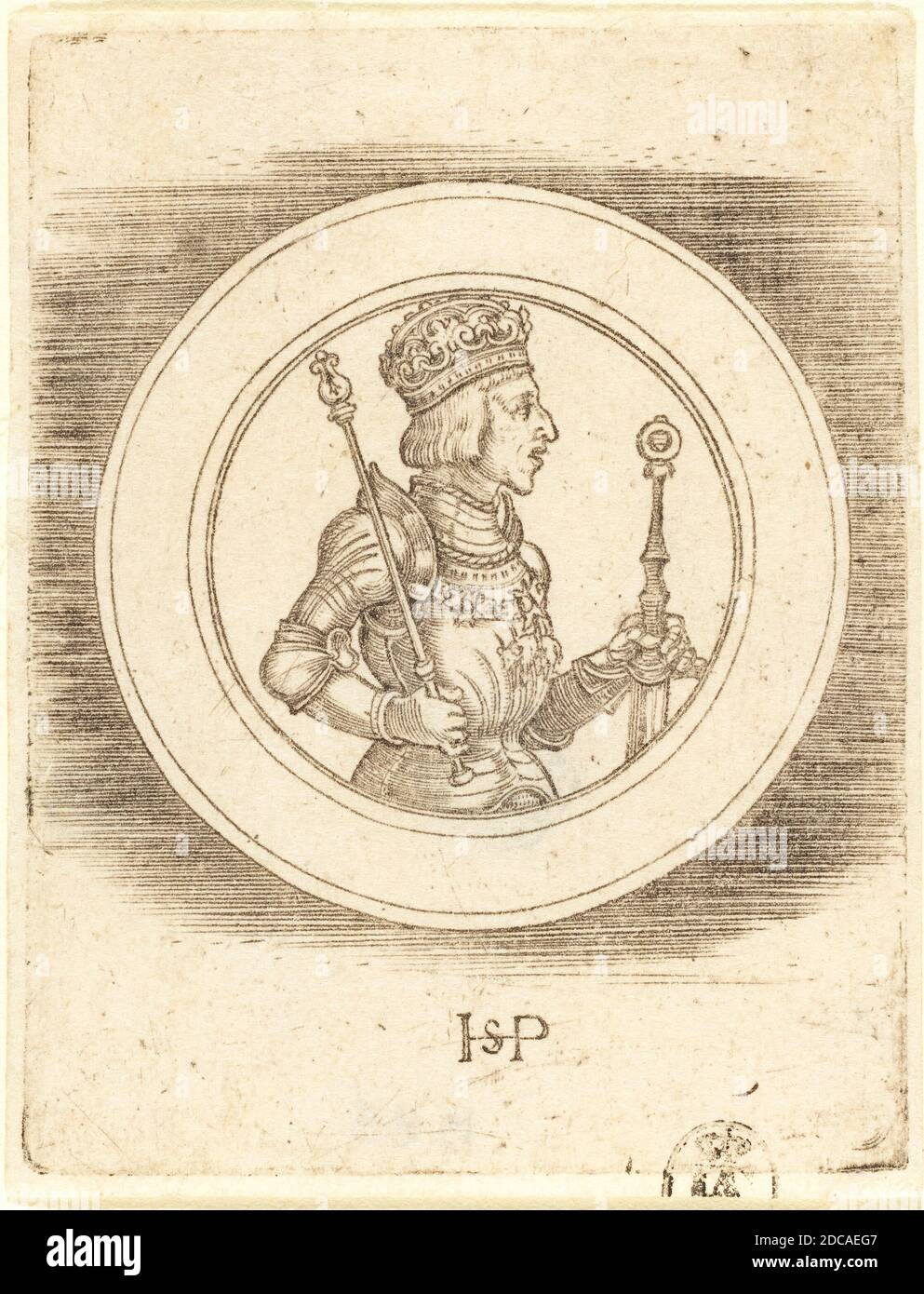 Sebald Beham, (Künstler), deutsch, 1500 - 1550, Medaille des Königs Ferdinand von Ungarn und Böhmen, Gravur Stockfoto