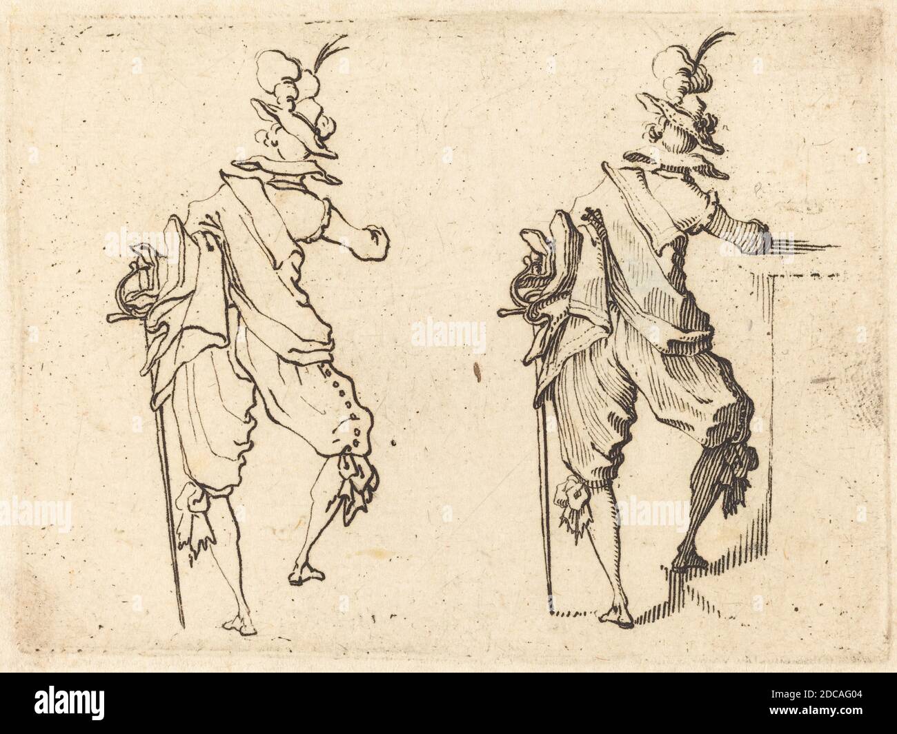 Jacques Callot, (Künstler), Französisch, 1592 - 1635, Mann mit Schwert, Capricci (Florenz-Serie), (Serie), c. 1617, Ätzen Stockfoto