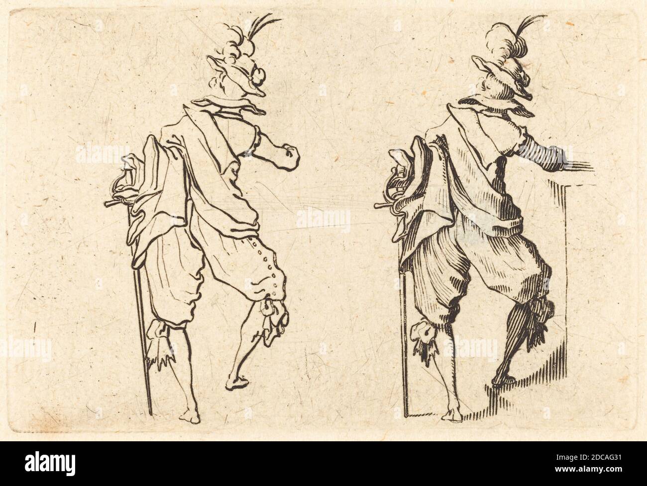 Jacques Callot, (Künstler), Französisch, 1592 - 1635, Mann mit Schwert, Capricci (Nancy-Serie), (Serie), c. 1622, Ätzen Stockfoto