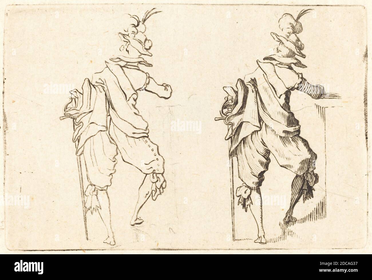 Jacques Callot, (Künstler), Französisch, 1592 - 1635, Mann mit Schwert, Capricci (Nancy-Serie), (Serie), c. 1622, Ätzen Stockfoto
