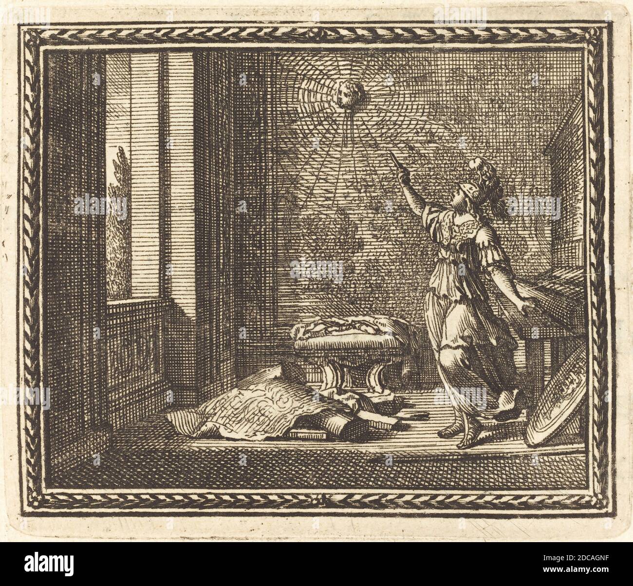 Jean Lepautre, (Künstler), französisch, 1618 - 1682, Minerva Changing Arachne into a Spider, Benserade's 'Metamorphosen d'Ovide': S.152, (Serie), erschienen 1676, Radierung und Gravur auf Büttenpapier, Tafel: 7.6 x 8.9 cm (3 x 3 1/2 in.), Anonymous Gift Stockfoto