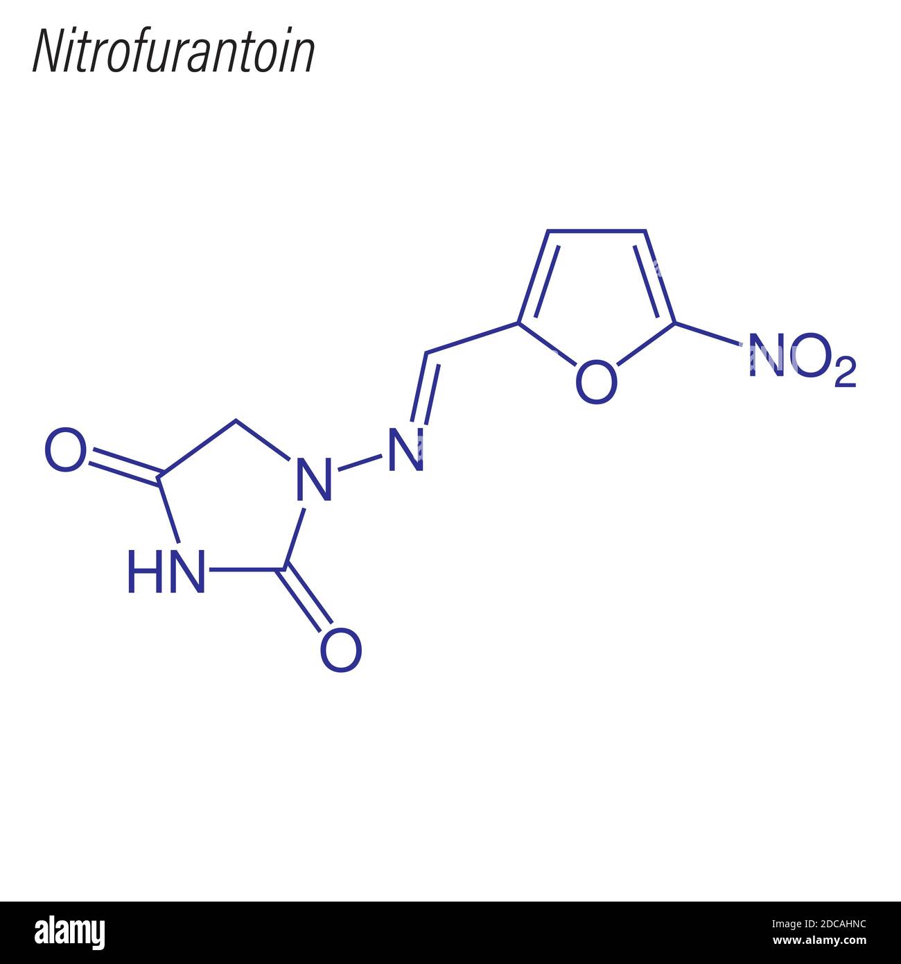 Skelettformel von Nitrofurantoin. Molekül der Medikamentenchemie Stock ...