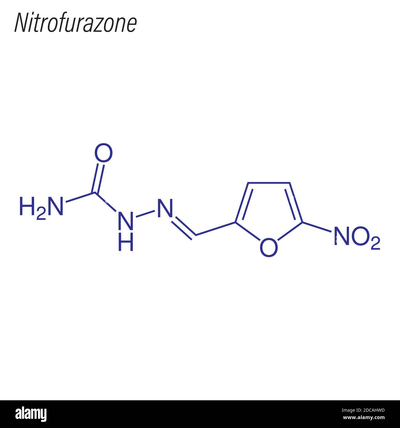Skelettformel von Nitrofurazon. Antimikrobielles chemisches Molekül. Stock Vektor