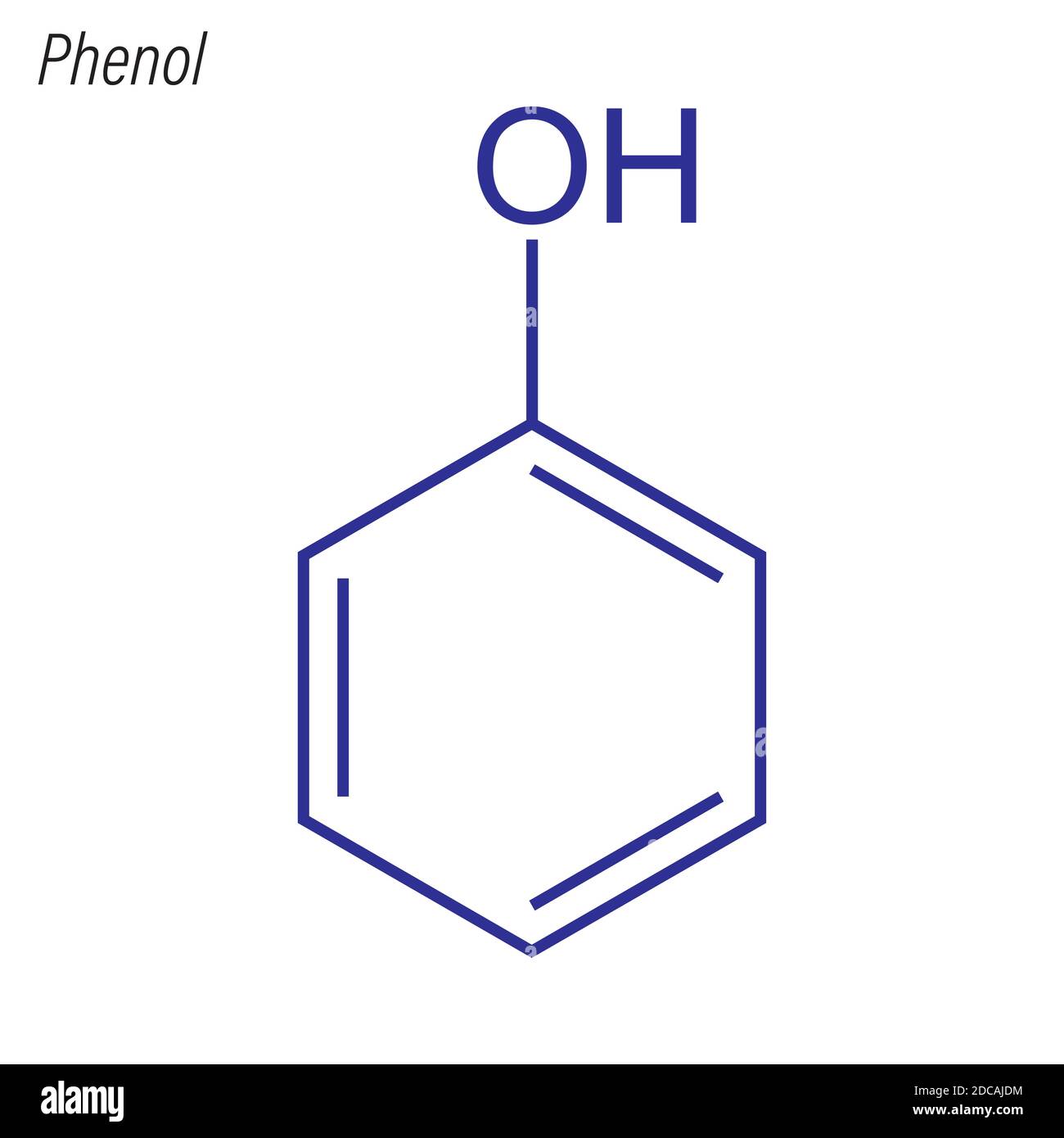 Skelettformel von Phenol. Antimikrobielles chemisches Molekül. Stock Vektor