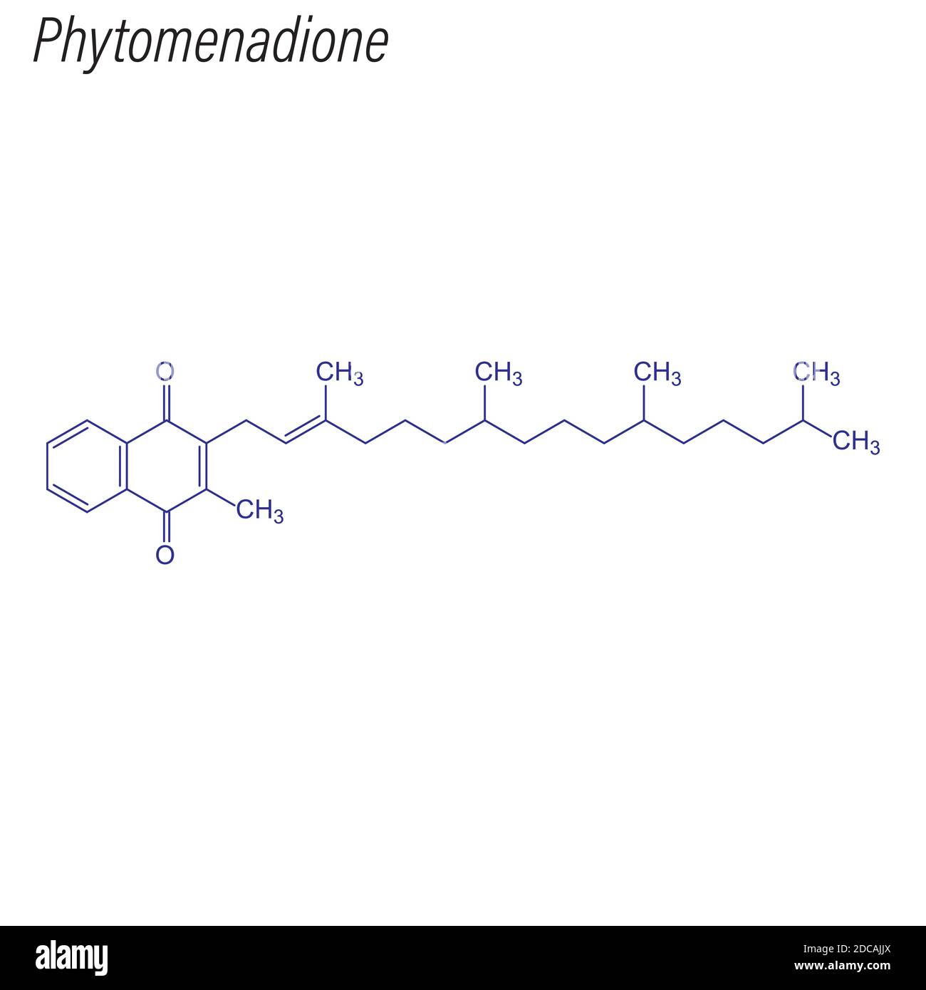 Skelettformel von Phytomenadion. Molekül der Medikamentenchemie. Stock Vektor