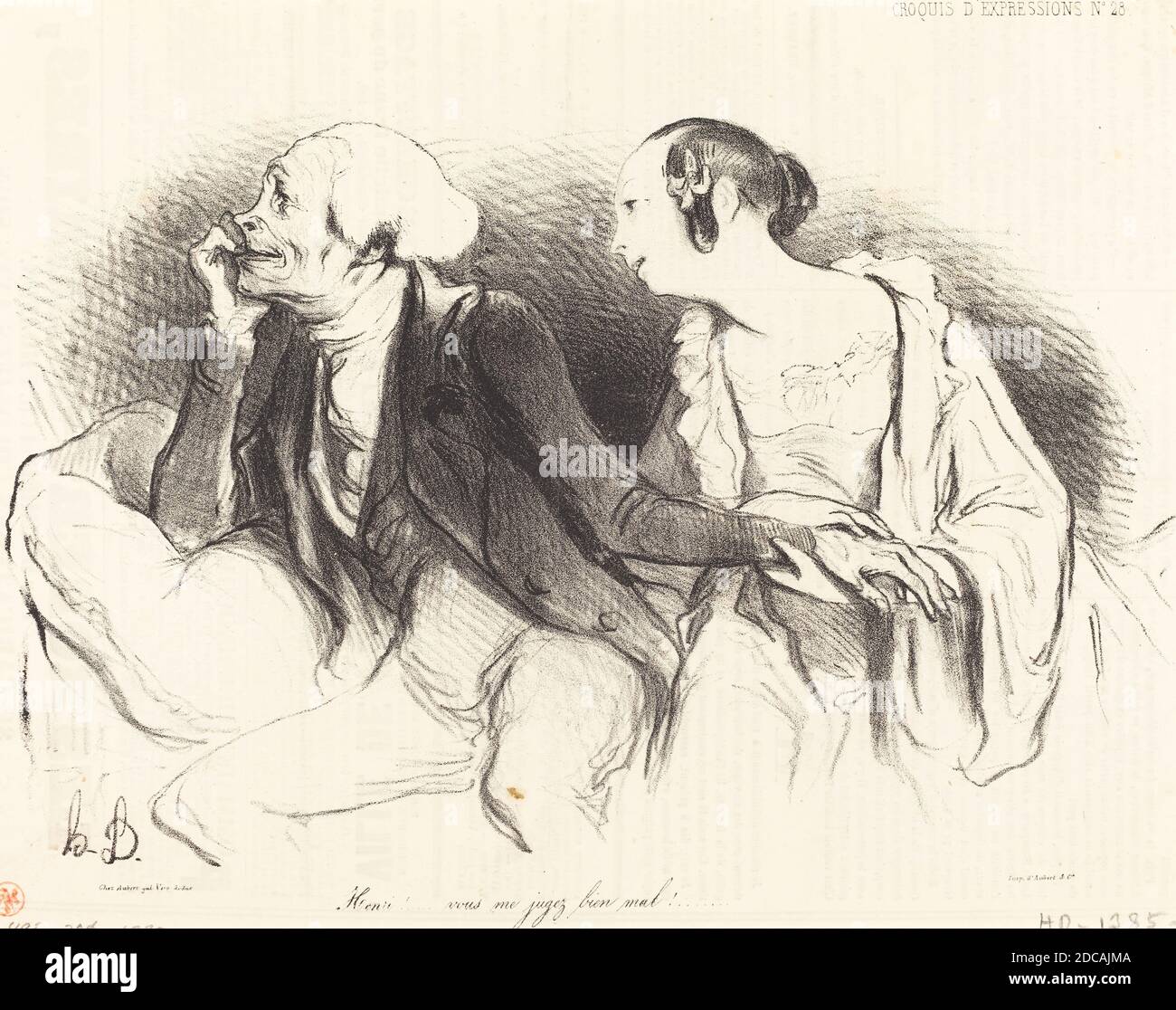 Honoré Daumier, (Künstler), französisch, 1808 - 1879, Henri!... vous me jugez bien mal!..., Croquis d'expressions: pl. 28, (Serie), 1838, Lithographie auf Zeitungspapier Stockfoto