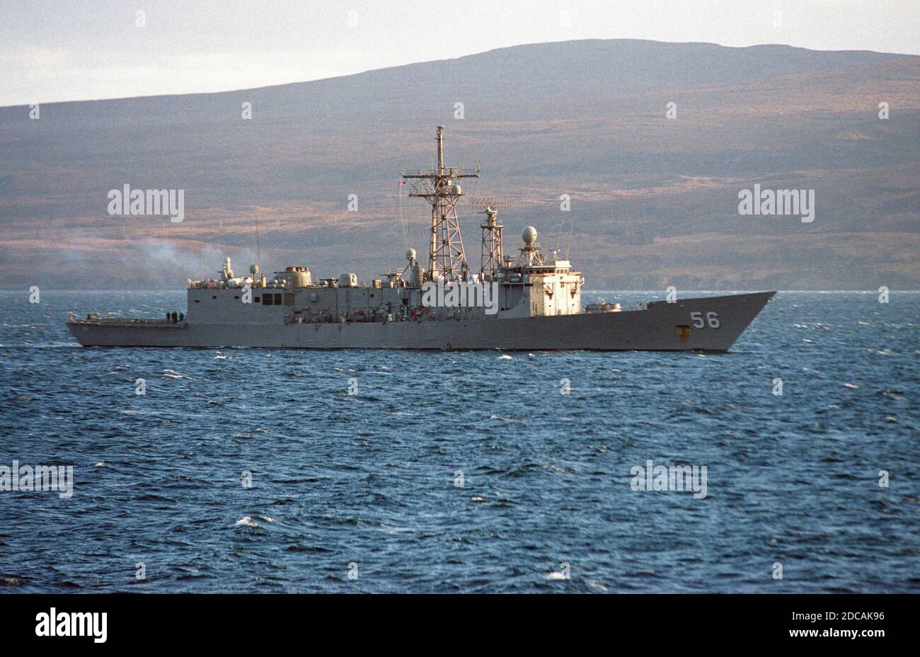 USS Simpson eine der einundfünfzig Oliver Hazard Perry Klasse Fregatten, die bei der United States Navy zwischen 1977 und 2015 diente. Stockfoto