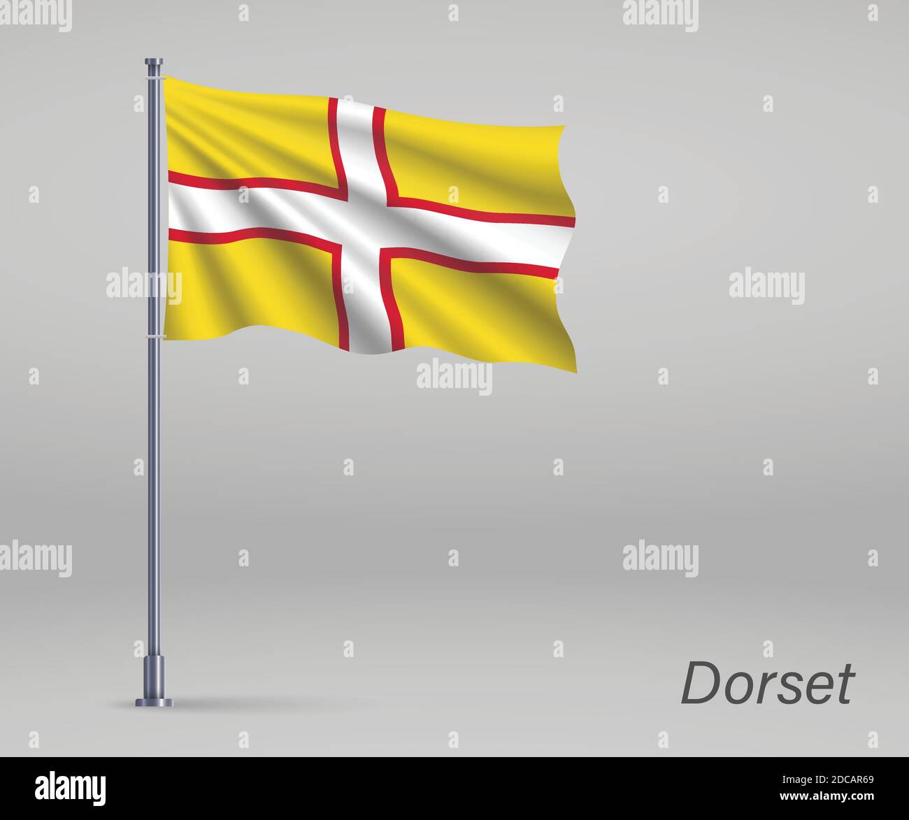 Winkende Flagge von Dorset - Grafschaft von England auf Fahnenmast. Vorlage für Unabhängigkeitstag Stock Vektor