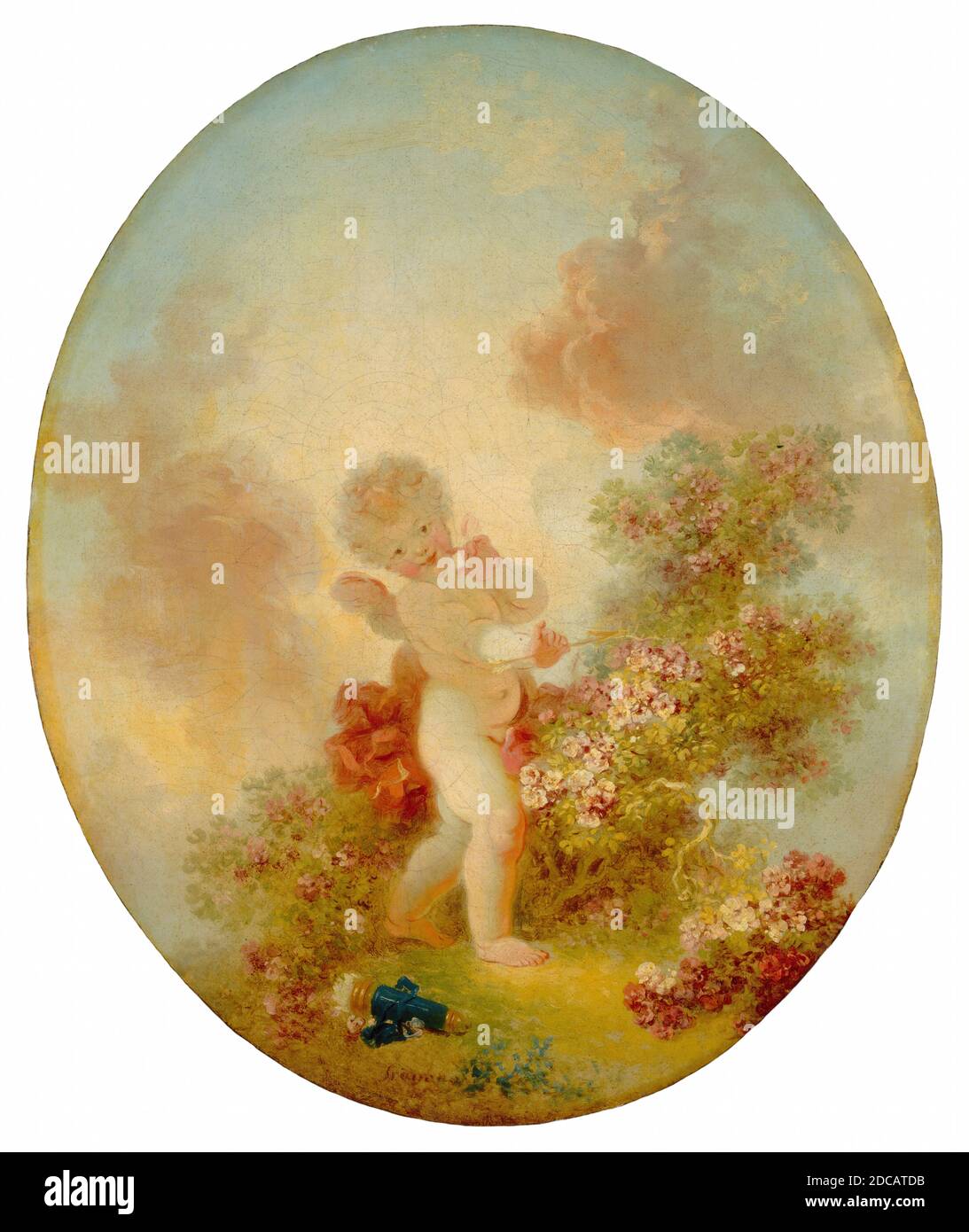 Jean Honoré Fragonard, (Künstler), Französisch, 1732 - 1806, Love the Sentinel, c. 1773/1776, Öl auf Leinwand, insgesamt (oval): 55.9 x 46.7 cm (22 x 18 3/8 Zoll), gerahmt: 83.8 x 62.2 x 10.2 cm (33 x 24 1/2 x 4 Zoll), in Erinnerung an Kate Seney Simpson Stockfoto