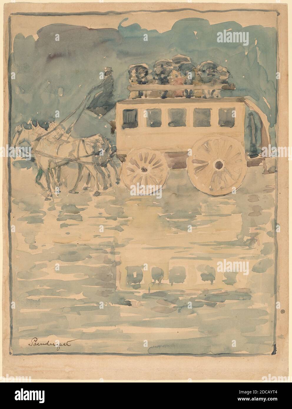 Maurice Prendergast, (Künstler), Amerikaner, 1858 - 1924, Parisian Omnibus, 1893/1894, Aquarell über Graphit auf Wove-Papier, Blatt: 30.7 × 23.3 cm (12 1/16 × 9 3/16 Zoll Stockfoto