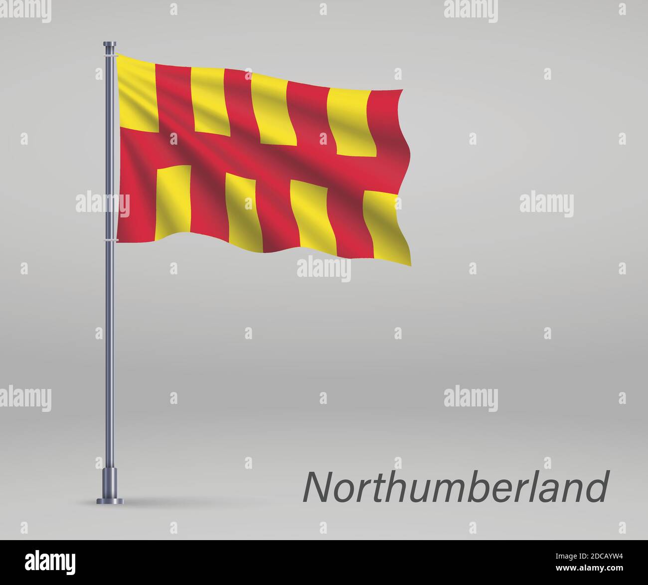 Winkende Flagge von Northumberland - Grafschaft England auf Fahnenmast. Vorlage für Unabhängigkeitstag Stock Vektor