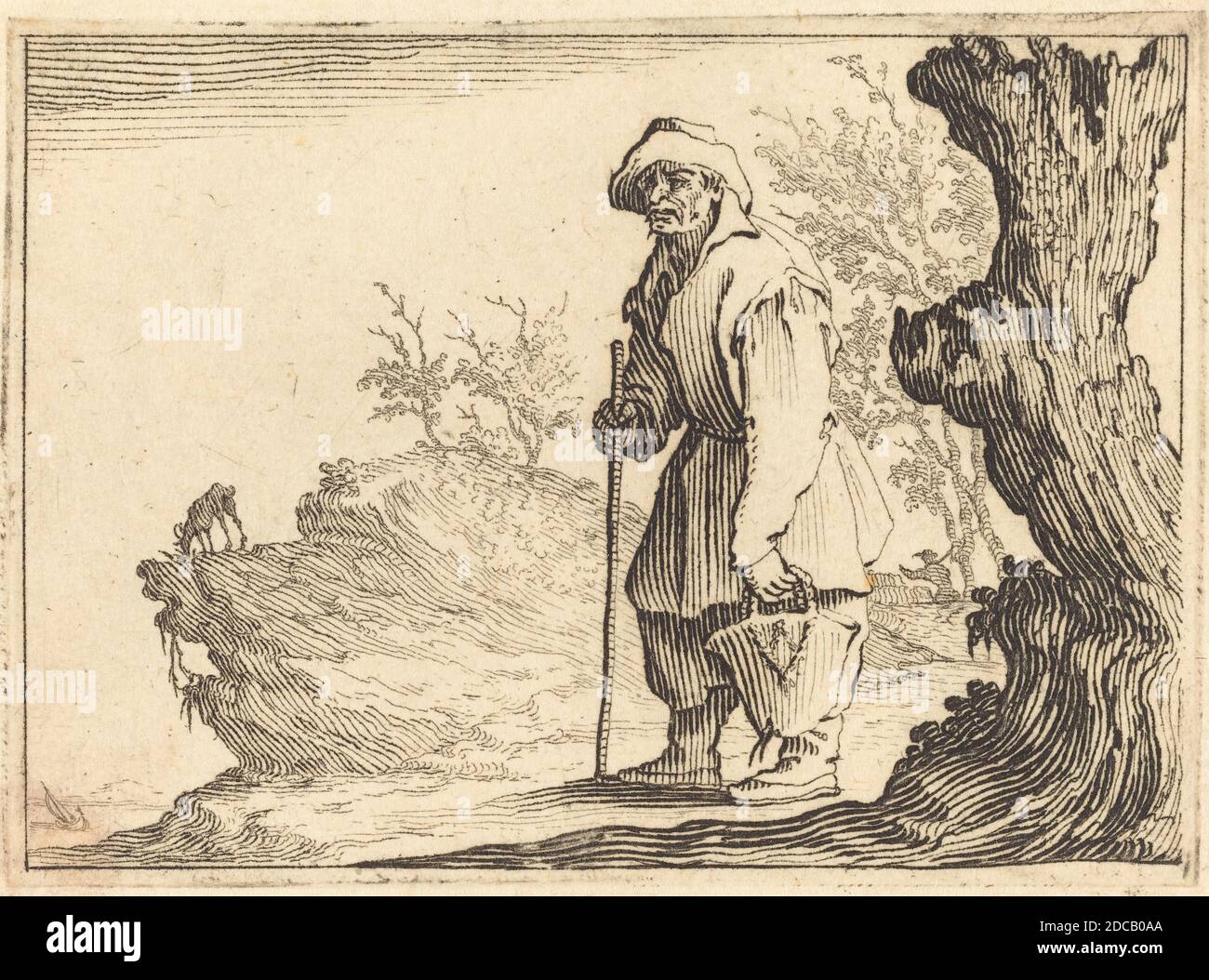 Jacques Callot, (Künstler), Französisch, 1592 - 1635, Bauer mit Sack, Capricci (Florenz-Serie), (Serie), c. 1617, Ätzen Stockfoto