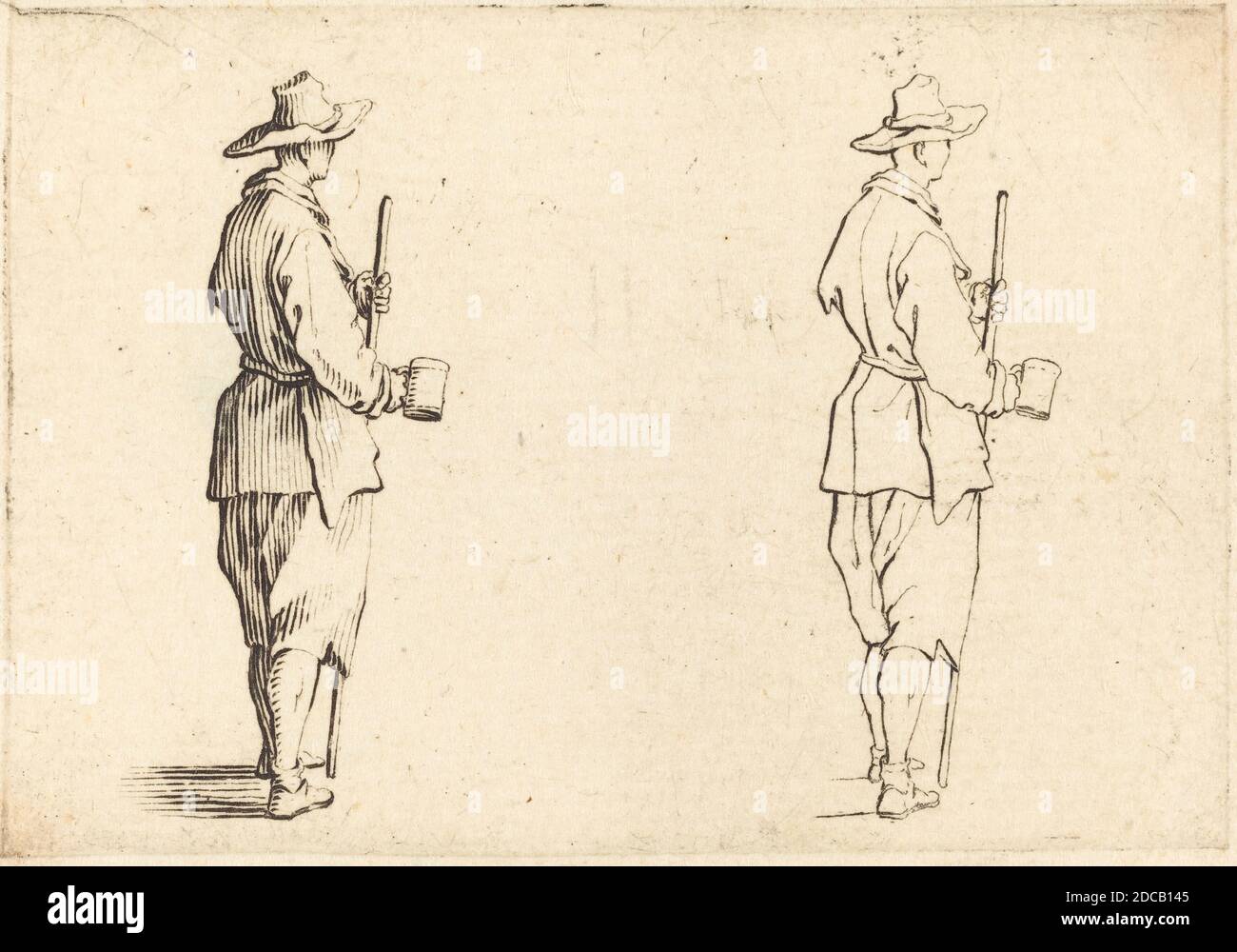 Jacques Callot, (Künstler), Französisch, 1592 - 1635, Bauer mit einem Cup, Capricci (Florenz-Serie), (Serie), c. 1617, Ätzen Stockfoto