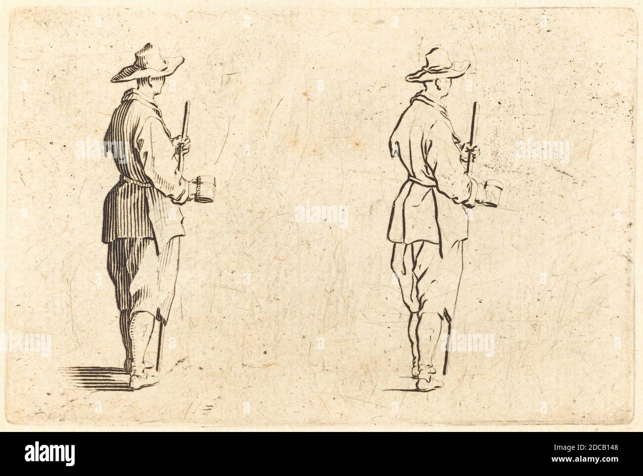 Jacques Callot, (Künstler), Französisch, 1592 - 1635, Bauer mit einem Cup, Capricci (Nancy-Serie), (Serie), c. 1622, Ätzen Stockfoto