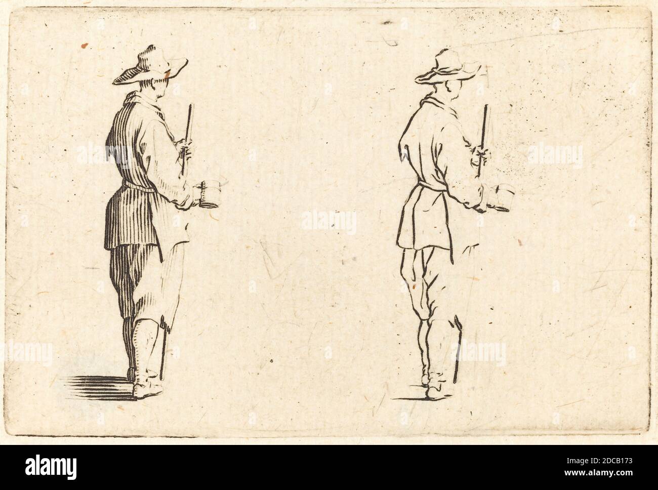 Jacques Callot, (Künstler), Französisch, 1592 - 1635, Bauer mit einem Cup, Capricci (Nancy-Serie), (Serie), c. 1622, Ätzen Stockfoto