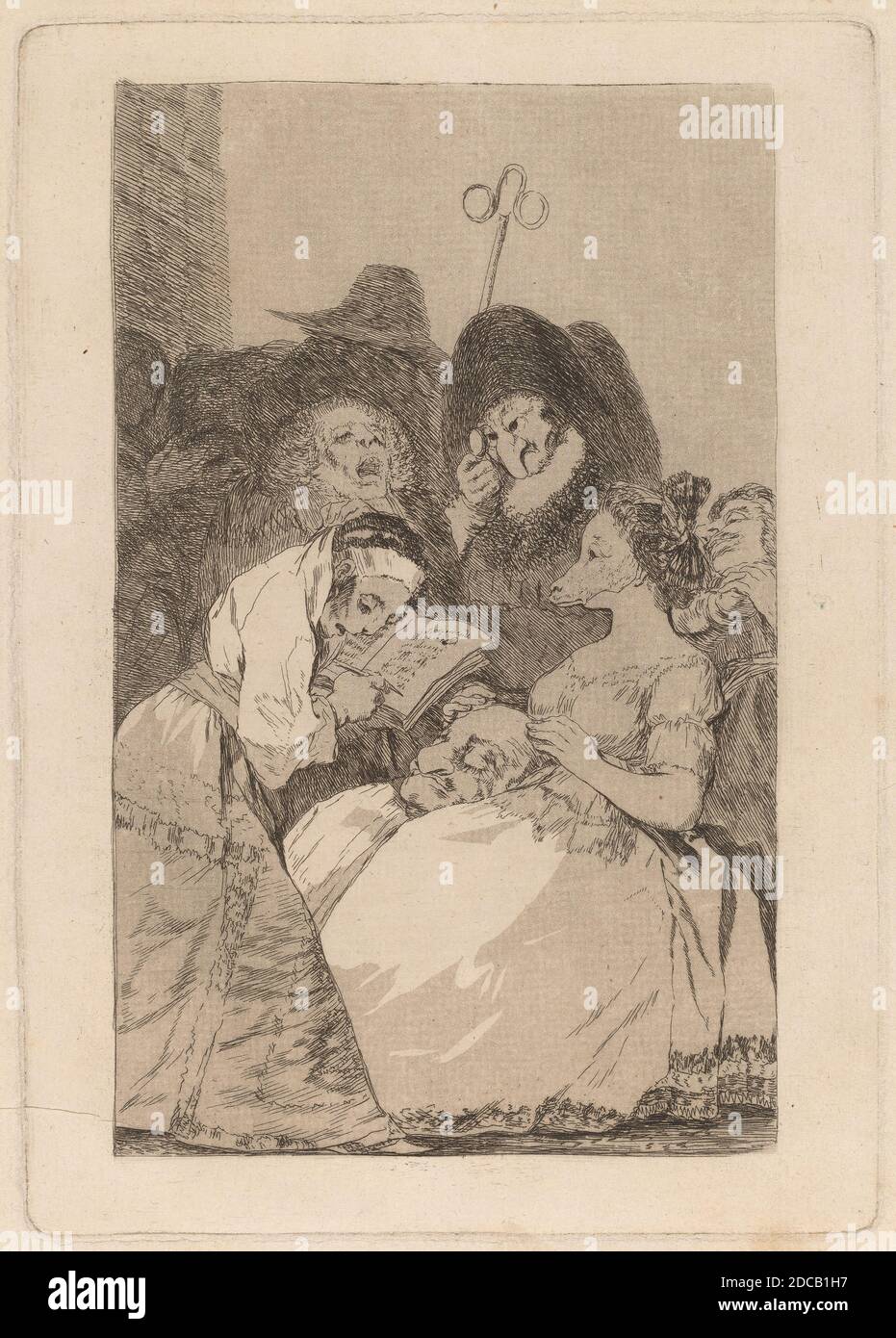 Francisco de Goya, (Künstler), Spanisch, 1746 - 1828, La filiacion (die Filiation), Los Caprichos (Platte 57), (Serie), in oder vor 1799, Radierung und Aquatinta, Platte: 21.6 × 15.2 cm (8 1/2 × 6 in.), Blatt: 26.4 × 20 cm (10 3/8 × 7 7/8 in Stockfoto
