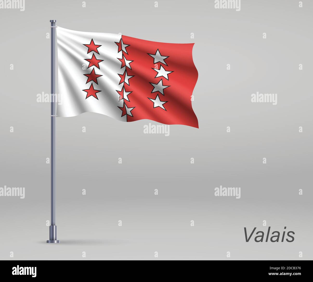 Flagge des Wallis - Kanton Schweiz auf Fahnenmast. Vorlage für Unabhängigkeitstag Stock Vektor