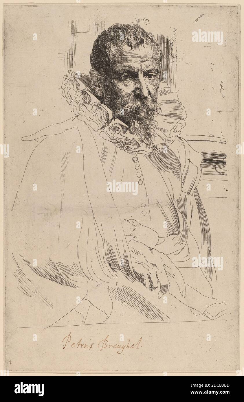 Sir Anthony van Dyck, (Künstler), Flämisch, 1599 - 1641, Pieter Bruegel der Jüngere, Ikonographie, (Serie), wahrscheinlich 1626/1641, Radierung, Blatt (auf Plattenmarke zugeschnitten): 24.6 x 15.7 cm (9 11/16 x 6 3/16 Zoll Stockfoto