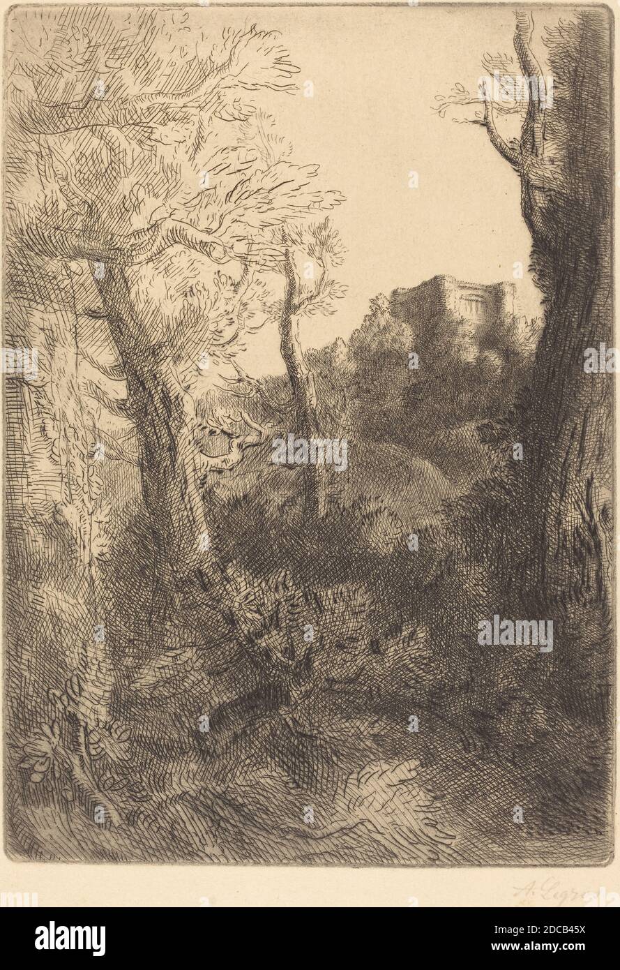 Alphonse Legros, (Künstler), Französisch, 1837 - 1911, Landschaft (Paysage), Radierung und Trockenpunkt Stockfoto