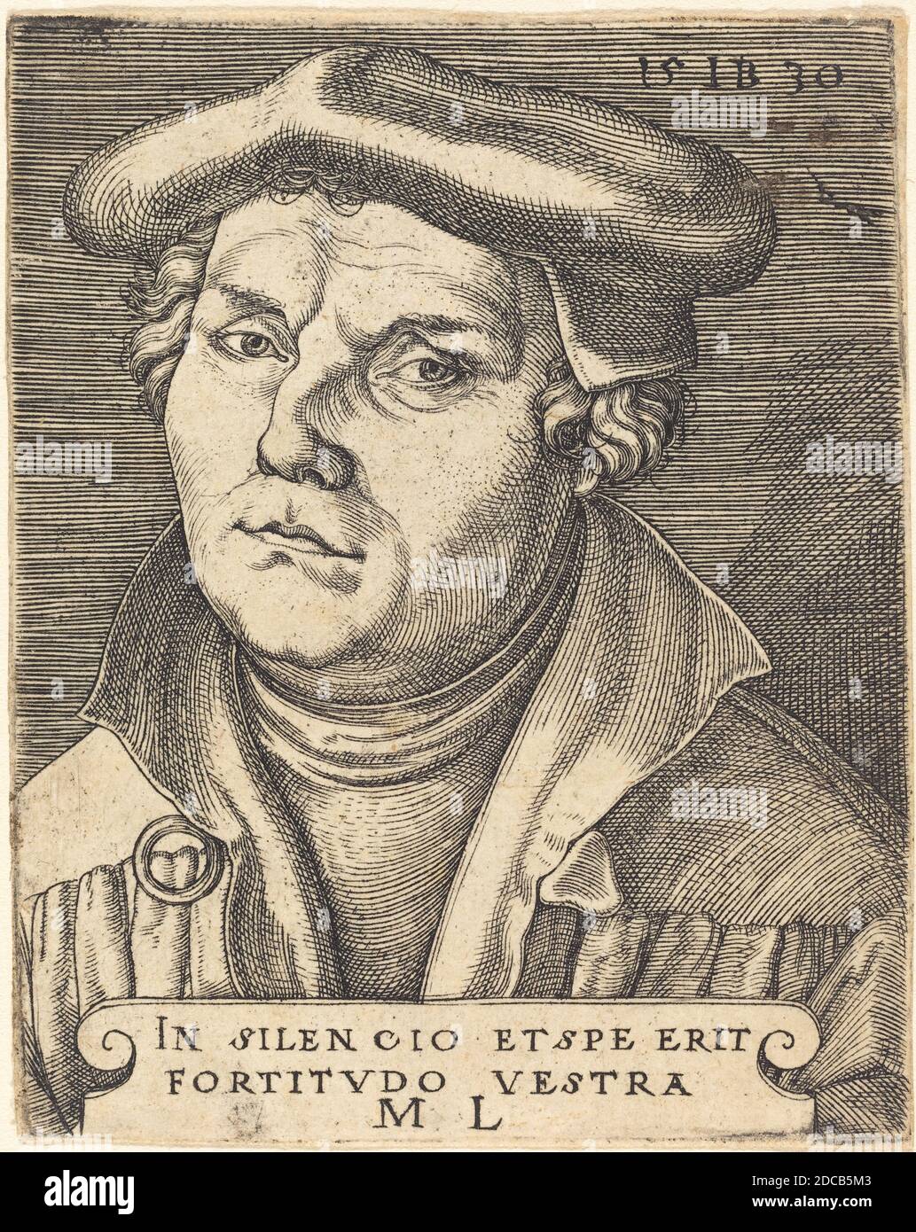 Master IB, (Künstler), Deutsch, aktiv c. 1523/1530, Martin Luther, 1530, Gravur, Bogen (auf Plattenmarkierung zugeschnitten): 8.7 x 7 cm (3 7/16 x 2 3/4 Zoll Stockfoto