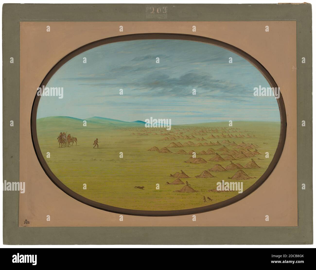 George Catlin, (Künstler), Amerikaner, 1796 - 1872, Prairie Dog Village, 1861/1869, Öl auf Karte auf Karton, insgesamt: 46.9 x 63.4 cm (18 7/16 x 24 15/16 Zoll Stockfoto