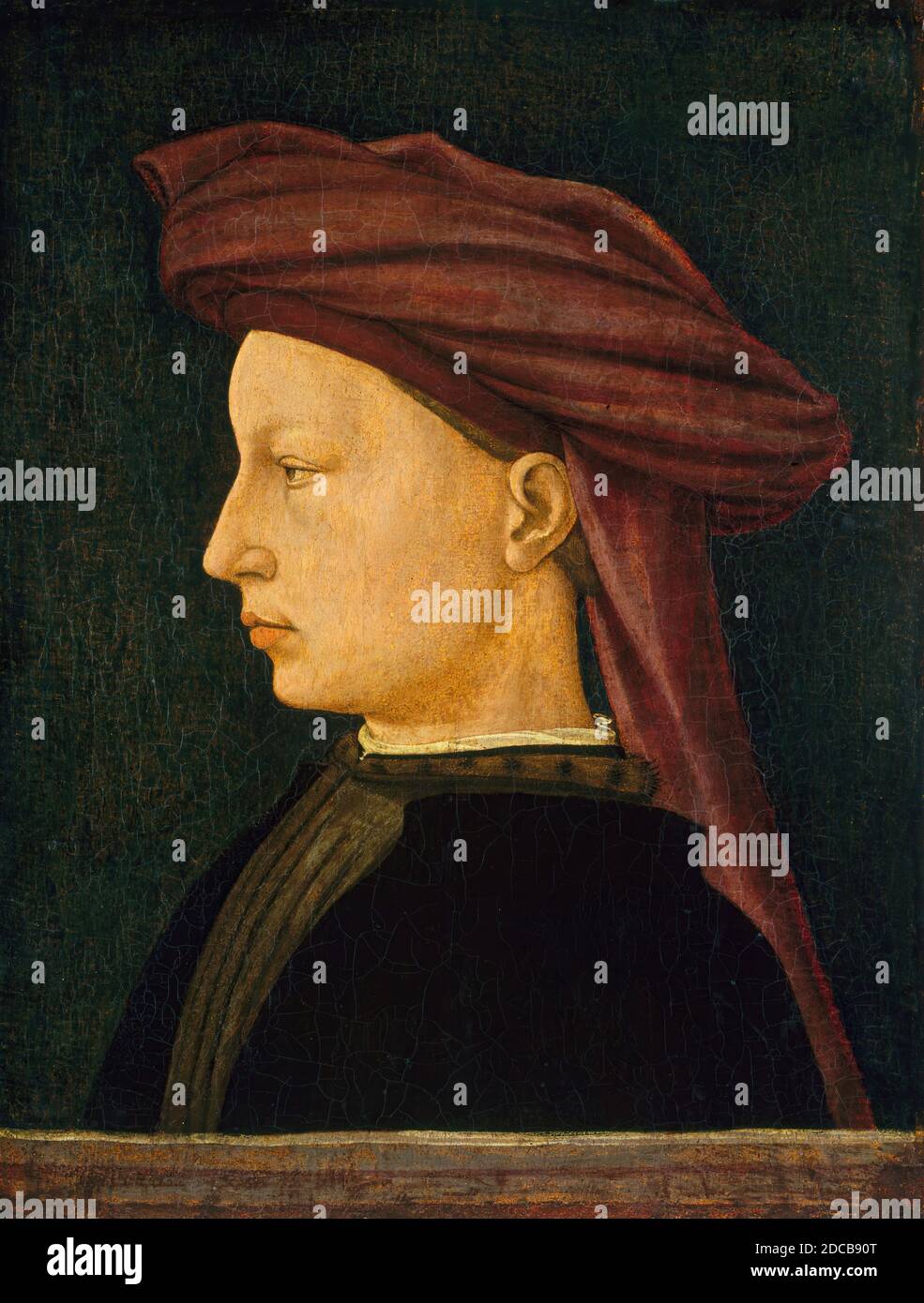 Florentine 15. Jahrhundert, (Maler), Profilporträt eines jungen Mannes, 1430/1450, Tempera auf Tafel, insgesamt: 42.4 x 32.5 cm (16 11/16 x 12 13/16 Zoll), gerahmt: 69.2 x 61.6 x 6.4 cm (27 1/4 x 24 1/4 x 2 1/2 Zoll Stockfoto