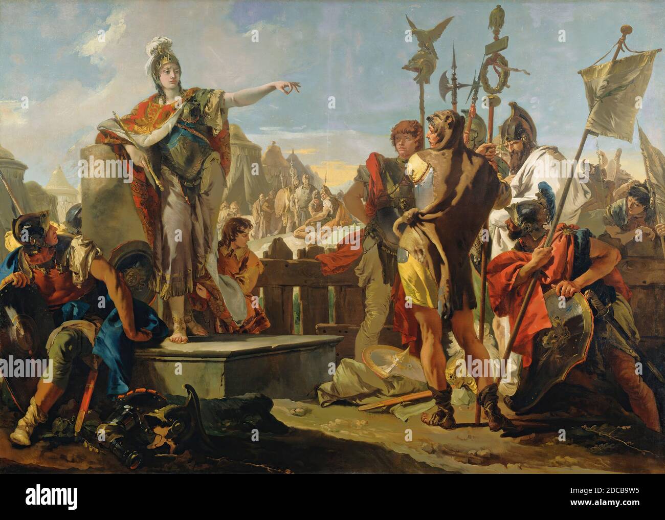 Giovanni Battista Tiepolo, (Künstler), Venetian, 1696 - 1770, Königin Zenobia an ihre Soldaten, 1725/1730, Öl auf Leinwand, insgesamt: 261.4 x 365.8 cm (102 15/16 x 144 Zoll), gerahmt: 292.1 x 397 x 8.5 cm (115 x 156 5/16 x 3 3/8 Zoll Stockfoto