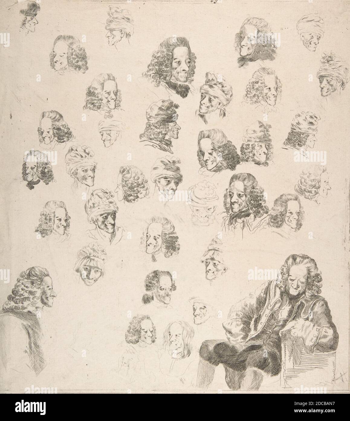 Skizzen von Voltaire im Alter von Eighty-One, 1775. Stockfoto