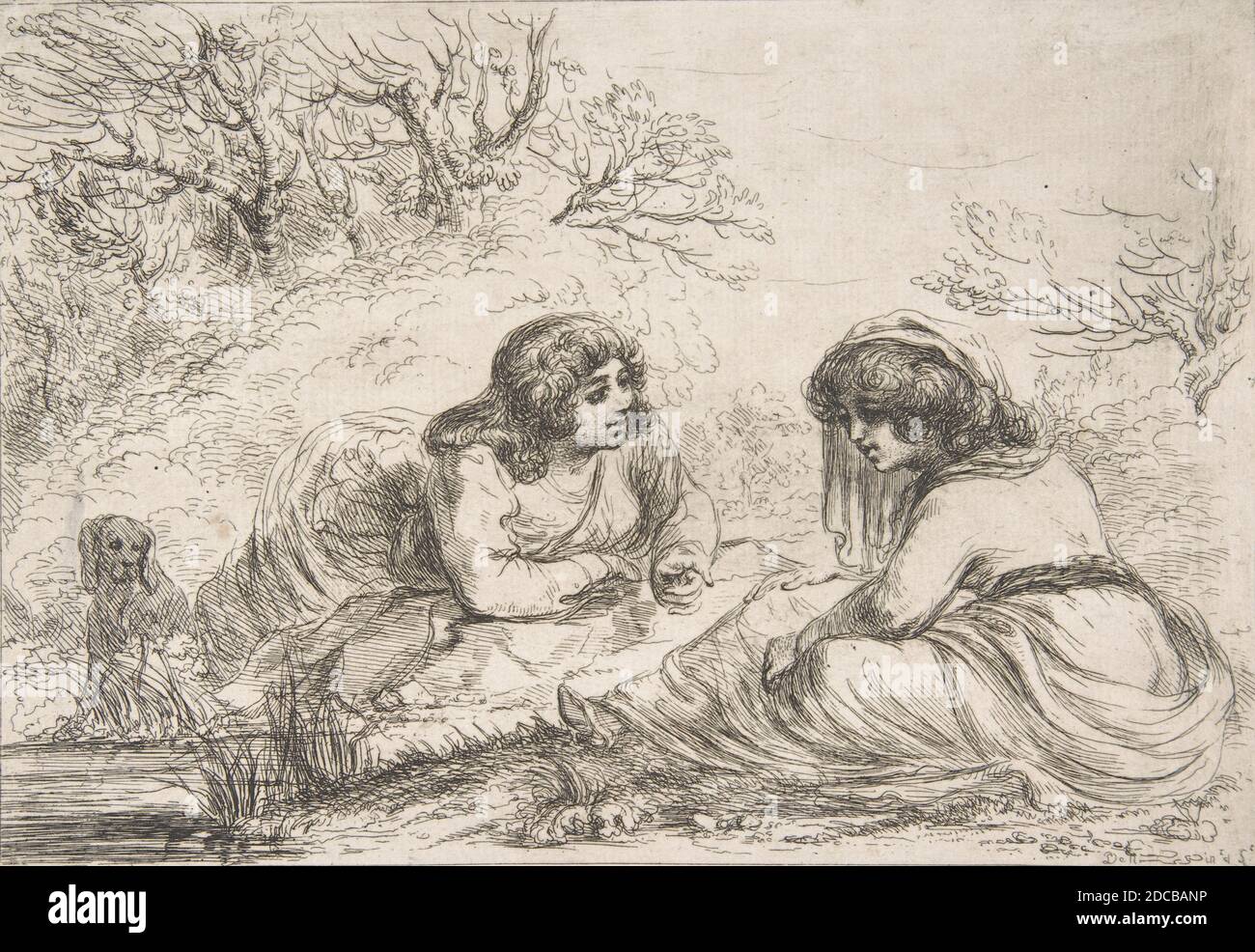 Zwei Frauen in einer Landschaft, 18.-Anfang 19. Jahrhundert. Stockfoto