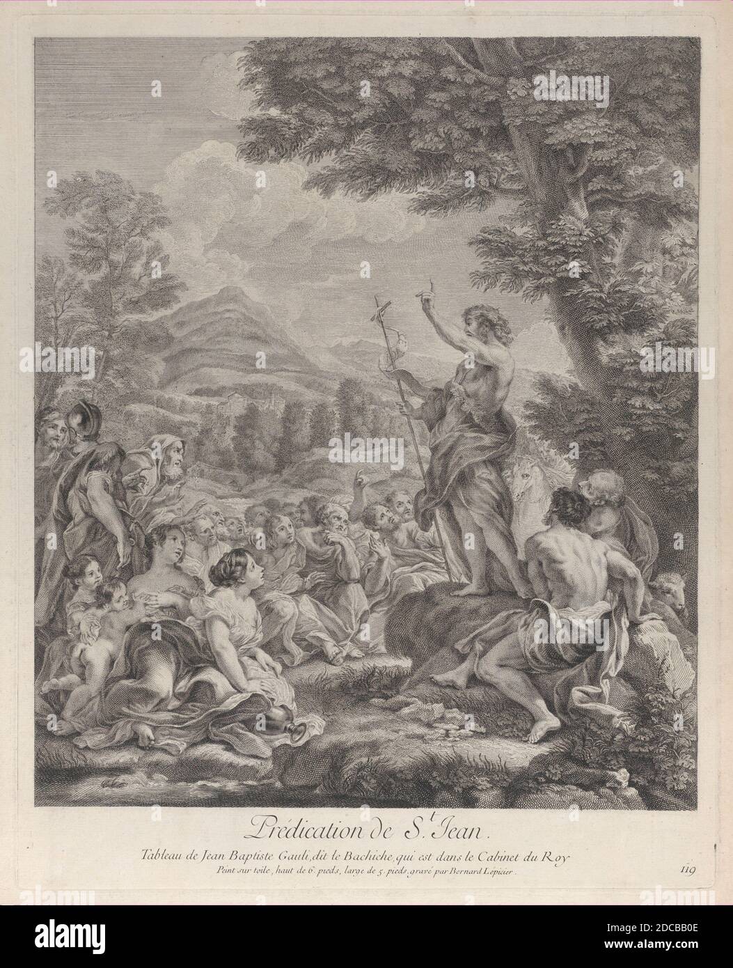 Der heilige Johannes der Täufer predigt einer Menschenmenge, ca. 1729. Stockfoto