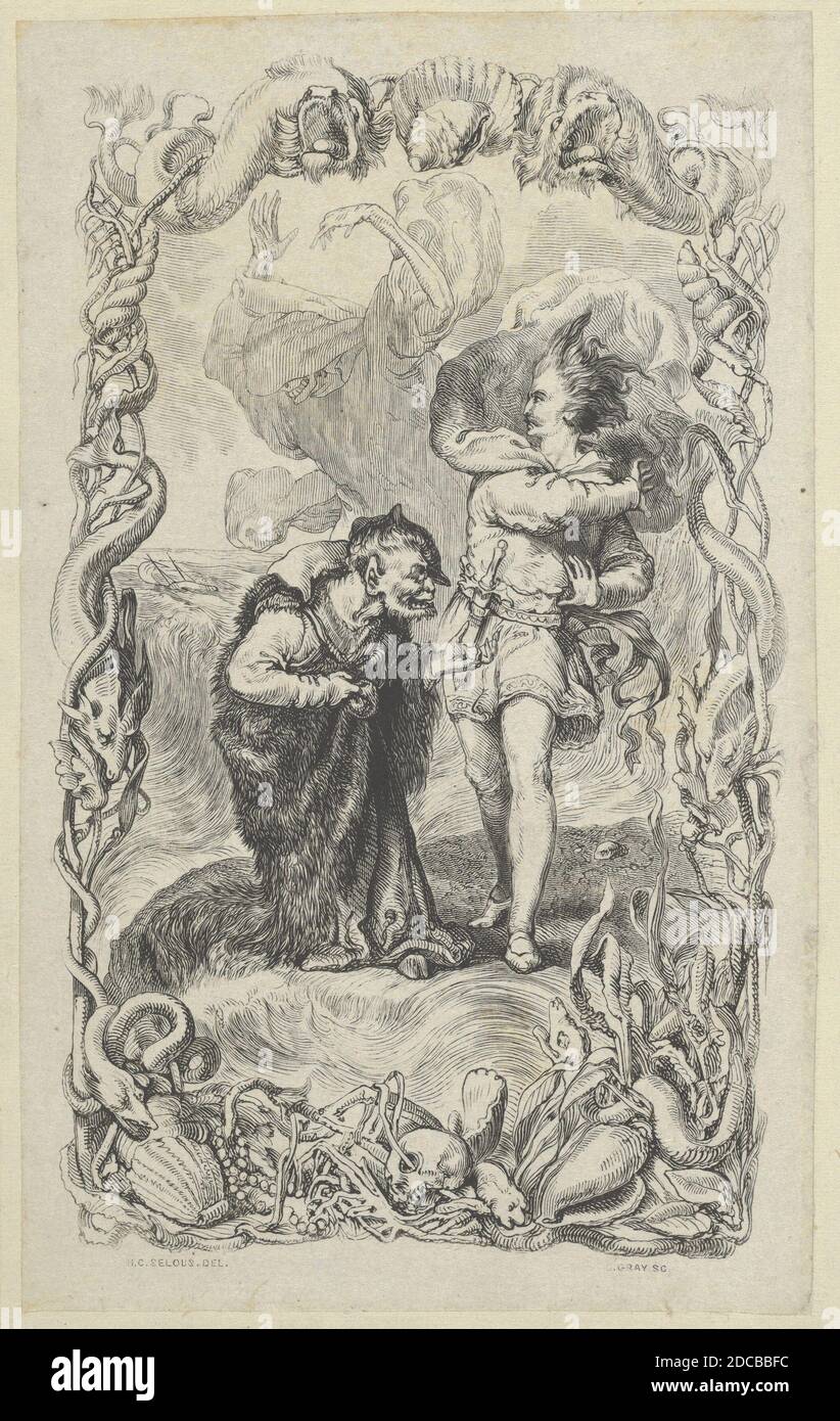 Illustration zum Sturm: Caliban, Ferdinand und Ariel, 1836. Stockfoto