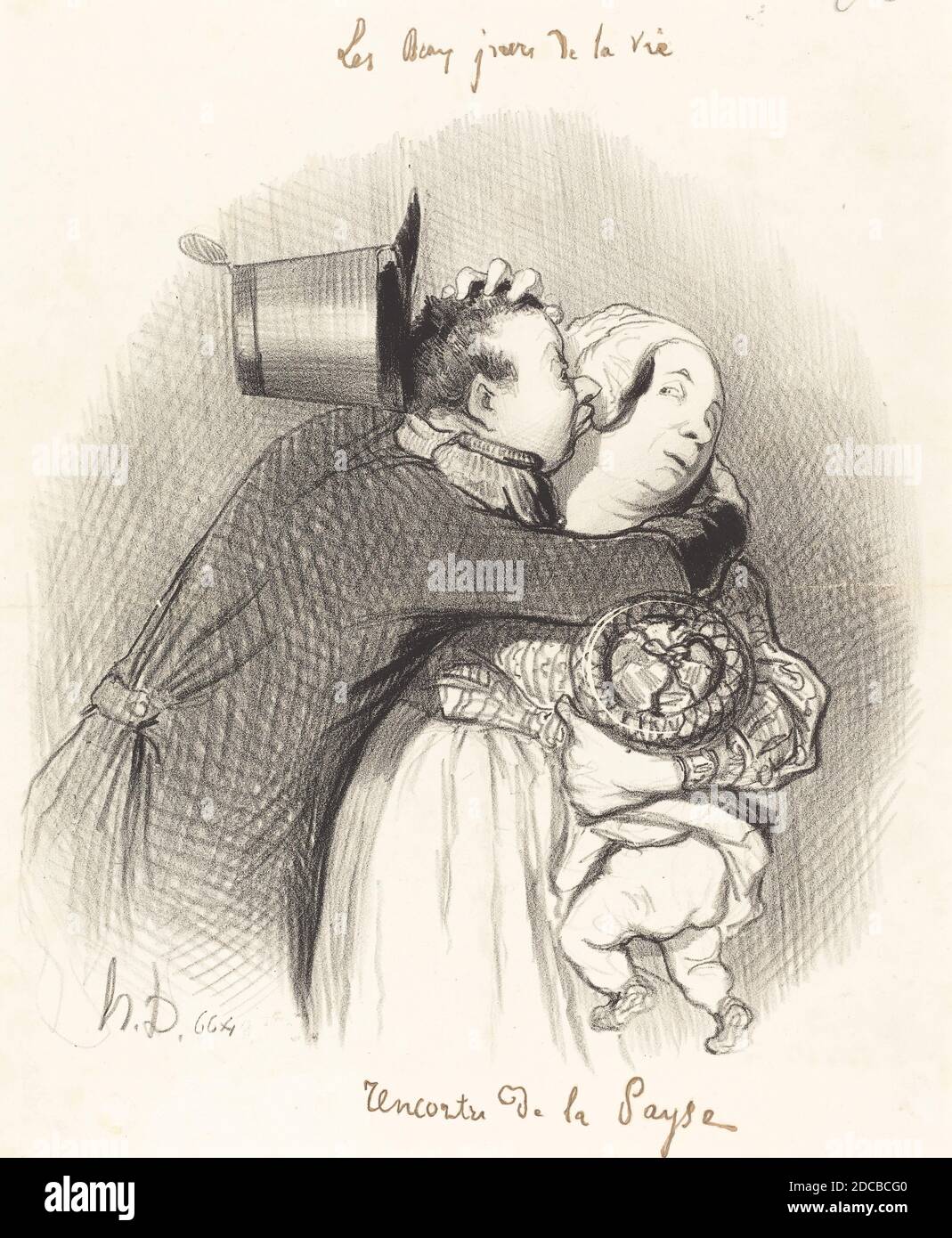 Honoré Daumier, (Künstler), französisch, 1808 - 1879, Rencontre de la payse, Les Beaux jours de la vie: pl. 22, (Serie), 1844, Lithographie Stockfoto