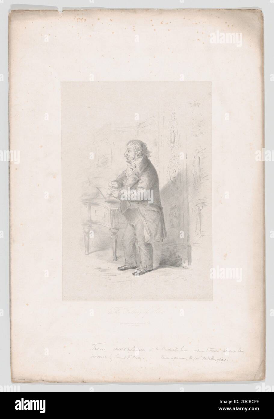 Der Trugschluss der Hoffnung, 1. Januar 1851. [Porträt von Joseph Mallord William Turner in Elhanan Bichnell's Salon, Diskussion des Gedichts "The Fallacies of Hope"]. Zugeschrieben Graf Alfred Guillaume Gabriel D'Orsay. Thomas Landseer zugeschrieben. Stockfoto