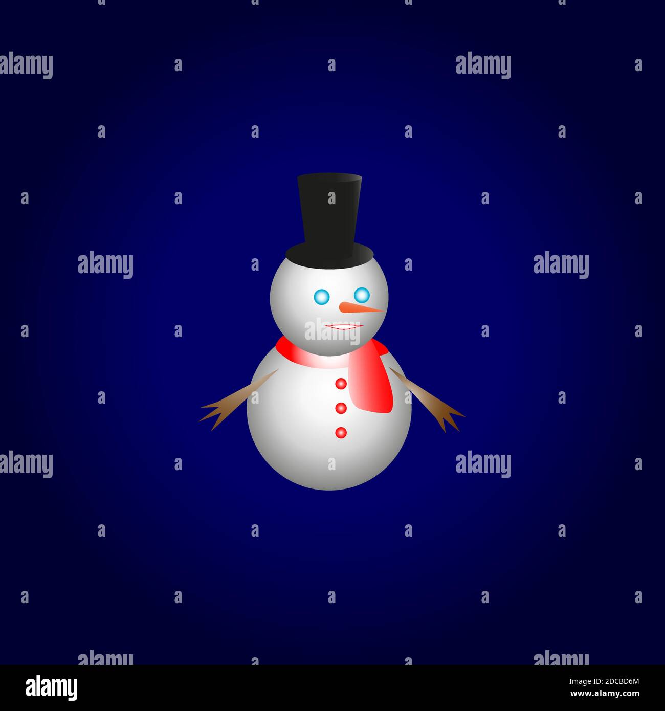 Schneemann in Hut und Schal verschneit. Stock Vektor