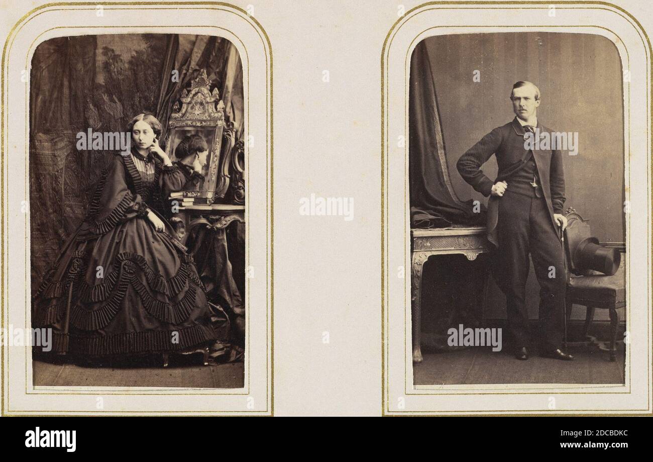 Carte-de-Visite Album der britischen und europäischen Royalty, 1860er-70er. [Prinzessin Alice in Trauerkleid (1861); Ludwig IV., Großherzog von Hessen (1860er)]. Stockfoto